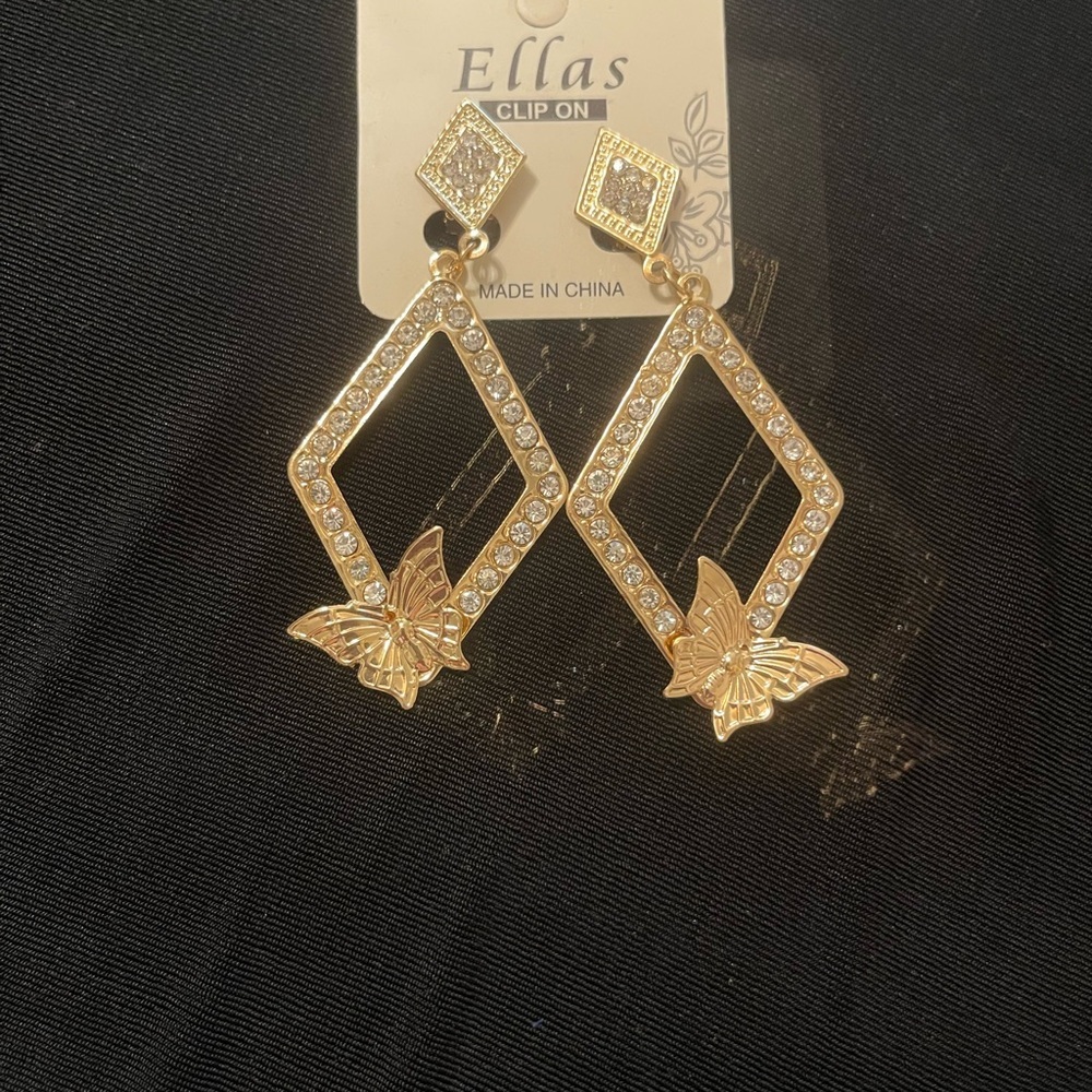 Ella Gold Butterfly Diamond-Shaped Dangle Earrings Sparkle Jewelry